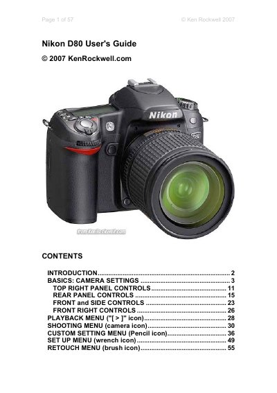 Nikon D80 User Manual - cover page