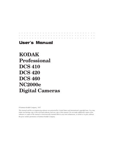Kodak DCS 410/420/460 NC2000e Digital Camera User Manual - cover page