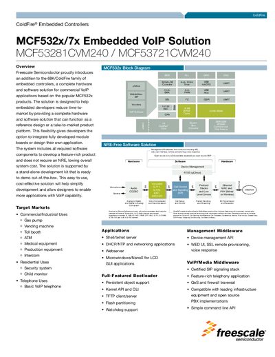 FREESCALE SEMICONDUCTOR MCF532x/7x Embedded VoIP Solution MCF53281CVM240 MCF53721CVM240 Manual - cover page