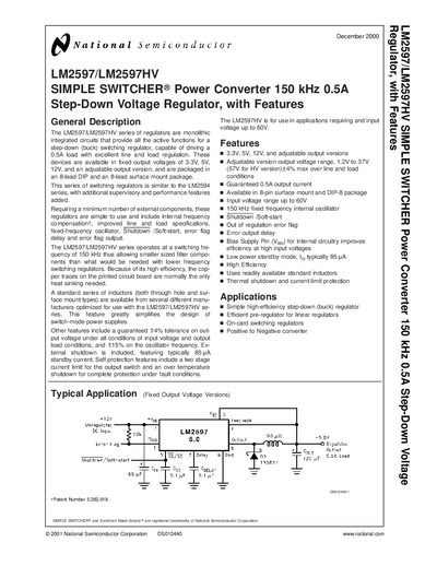 NATIONAL SEMICONDUCTOR - LM2597/LM2597HV SIMPLE SWITCHER Power Converter 150 kHz 0.5A Step-Down Voltage Regulator with Features handbook - cover page