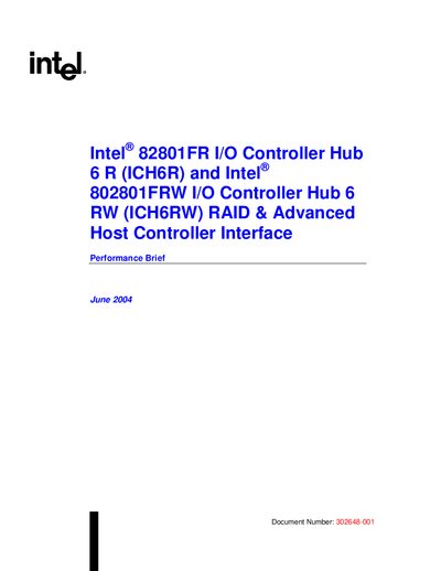 Intel 82801FR (ICH6R) / 82801FRW (ICH6RW) RAID & AHCI Performance Brief - cover page