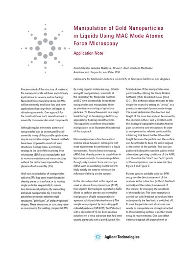 Agilent MAC Mode AFM Application Note: Manipulation of Gold Nanoparticles - cover page