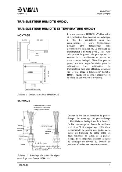 Vaisala HMD60U/Y Humidity and Temperature Transmitter User Manual - cover page