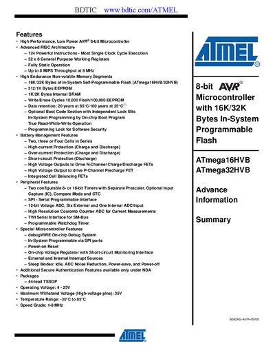 Atmel ATmega16HVB/ATmega32HVB Handbook - cover page