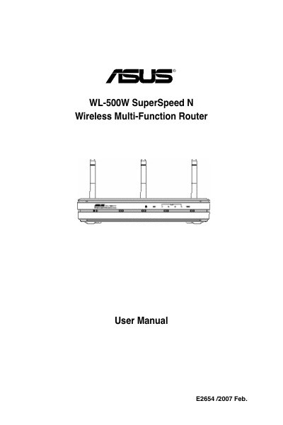 ASUS WL-500W SuperSpeed N Wireless Multi-Function Router LGA1366 socket motherboard for Intel Core TM i7 processor family User's Manual - cover page