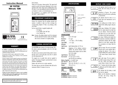 Hanna Instruments HI 93728 Nitrate ISM Instruction Manual - cover page