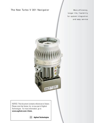 Varian Turbo-V 301 Navigator Turbomolecular Pump Brochure - cover page