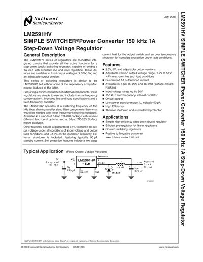 National Semiconductor LM2591HV Datasheet - cover page