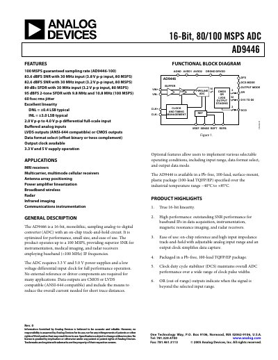 Analog Devices AD9446 16‑Bit ADC Datasheet - cover page