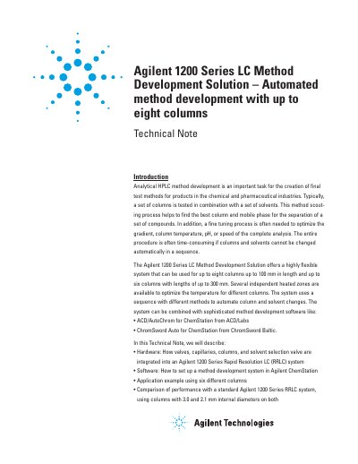 Agilent 1200 Series LC Method Development Solution Technical Note - cover page