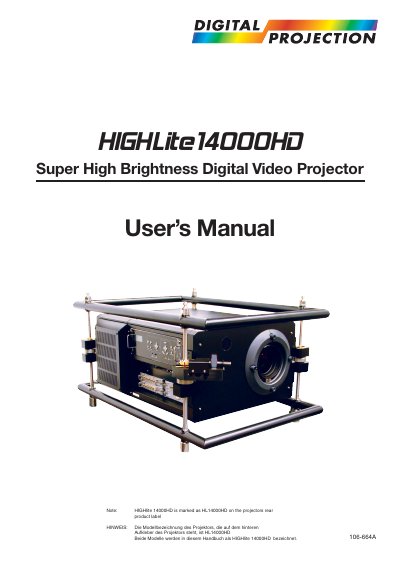 HIGHLite 140000HD digital Projector user manual - cover page
