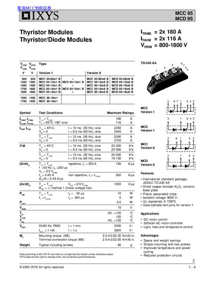 IXYS MCC95/MCD95 Thyristor Modules Datasheet - cover page