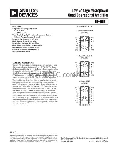 Analog Devices OP490 Datasheet - cover page
