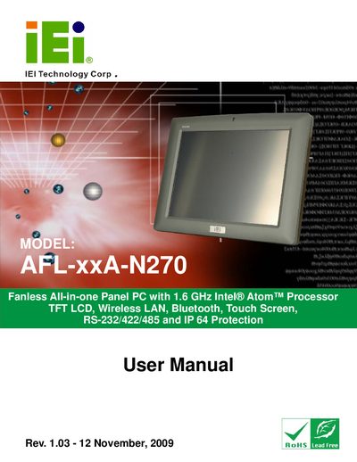 AFOLUX AFL-xxA-N270 Series Panel PC User Manual - cover page