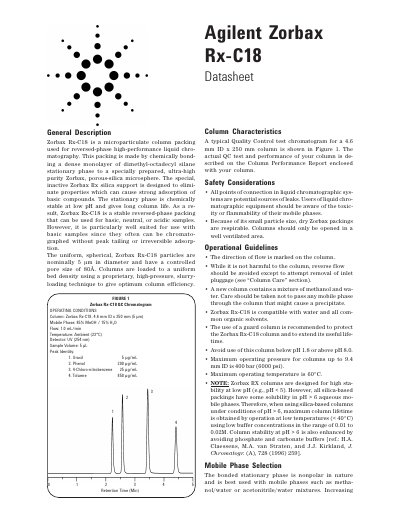 Agilent Zorbax Rx-C18 Column Datasheet - cover page