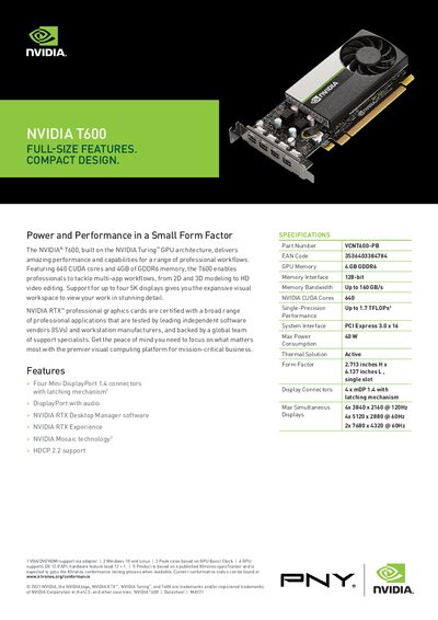 NVIDIA T600 Professional Graphics Card Datasheet - cover page