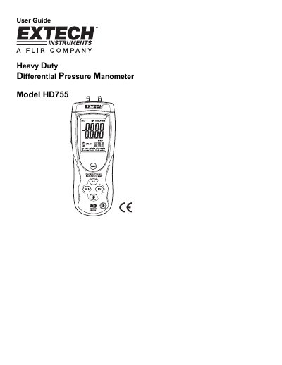 Extech HD755 Heavy Duty Differential Pressure Manometer User Guide - cover page