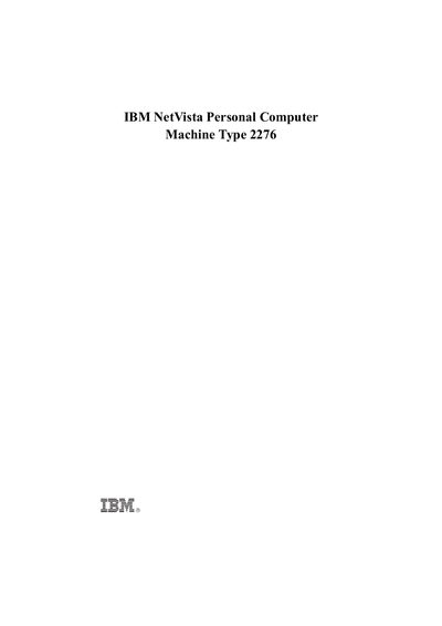 IBM NetVista Personal Computer Machine Type 2276 User Manual - cover page