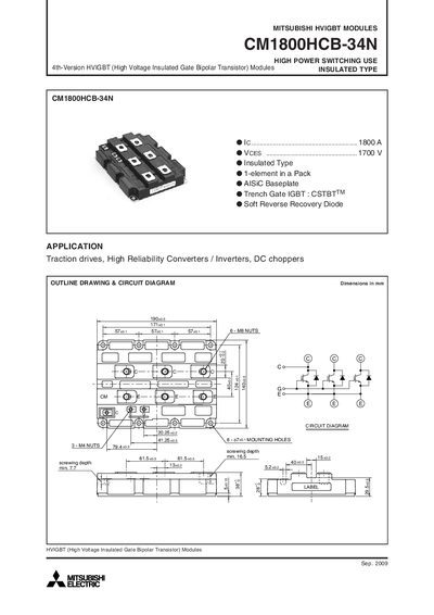 Mitsubishi CM1800HCB-34N HVIGBT Module Datasheet - cover page