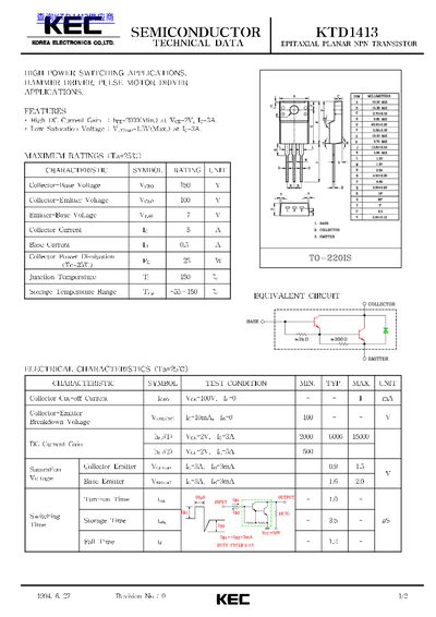 Korea Electronics KTD1413 Datasheet - cover page