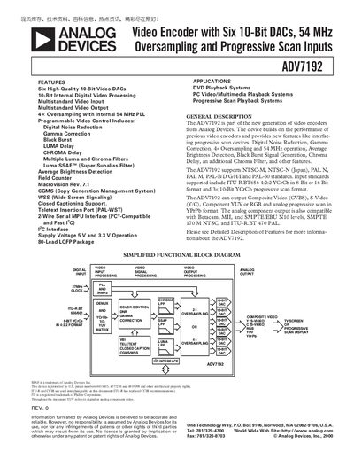 Analog Devices ADV7192 Handbook - cover page