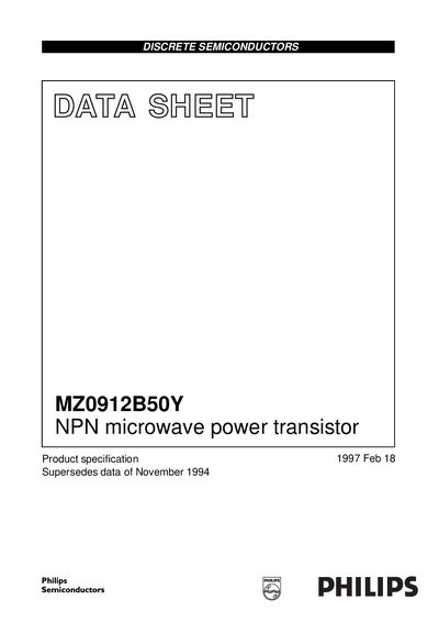 Philips MZ0912B50Y NPN Microwave Power Transistor Datasheet - cover page
