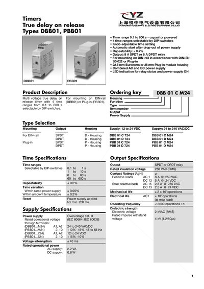 Timers DBB01 PBB01 True Delay on Release Product Leaflet - cover page