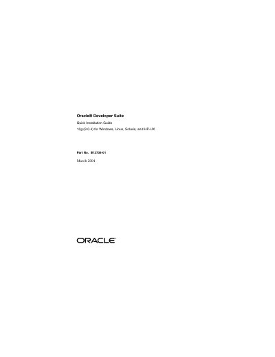 Oracle Developer Suite 10g (9.0.4) Quick Installation Guide - cover page