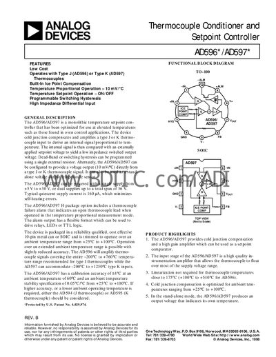 Analog Devices AD596/AD597 Thermocouple Conditioner Handbook - cover page