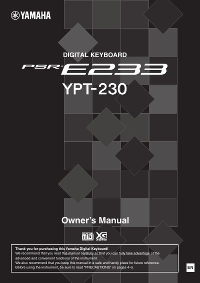 Yamaha YPT-230 Digital Keyboard Owner's Manual