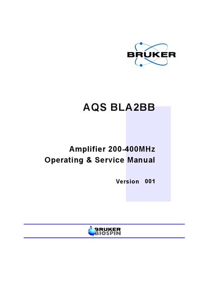 Bruker AQS BLA2BB Amplifier 200-400MHz Operating & Service Manual - cover page