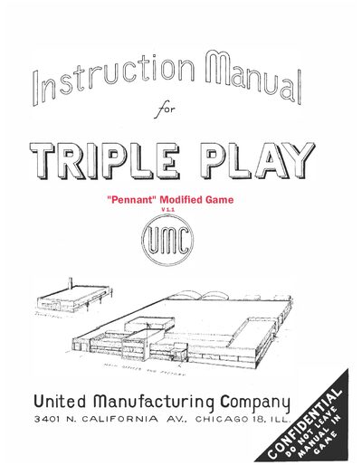 United Manufacturing Pennant Modified Game v1.1 Service Manual - cover page