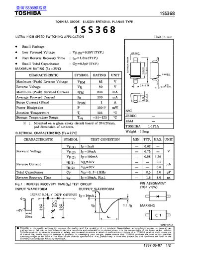 Toshiba 1SS368 Diode Datasheet - cover page