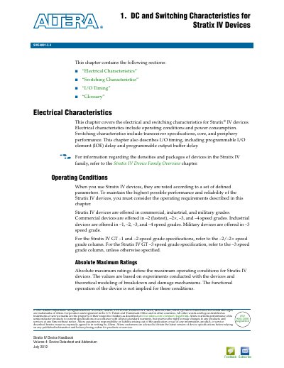 Altera Stratix IV Device Handbook Volume 4 DC and Switching Characteristics Datasheet - cover page