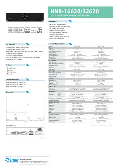 Hitron HNR-16620/HNR-32620 4K Video Recorder Specification Sheet - cover page