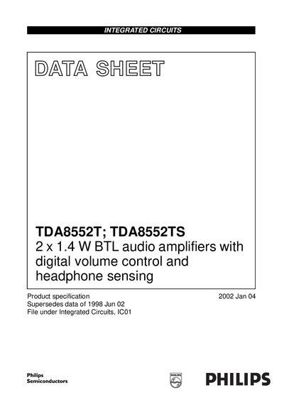 Philips TDA8552T/TDA8552TS Audio Amplifier Datasheet - cover page
