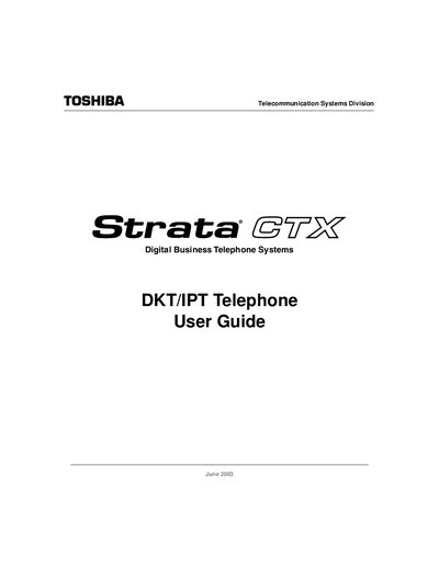 Toshiba DKT/IPT Telephone User Guide - cover page