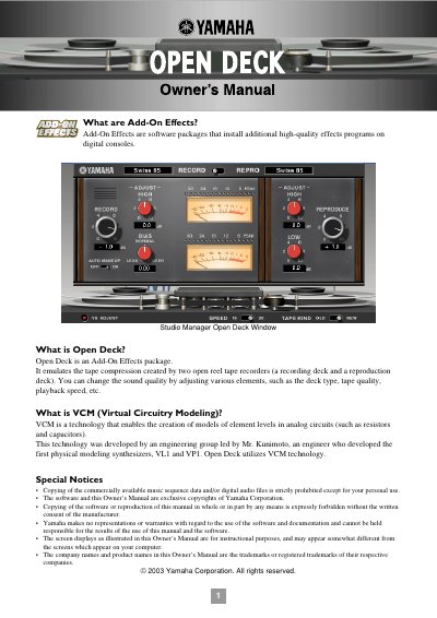 Yamaha Open Deck Owner's Manual - cover page