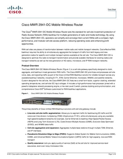 Cisco MWR 2941-DC Mobile Wireless Router Data Sheet - cover page