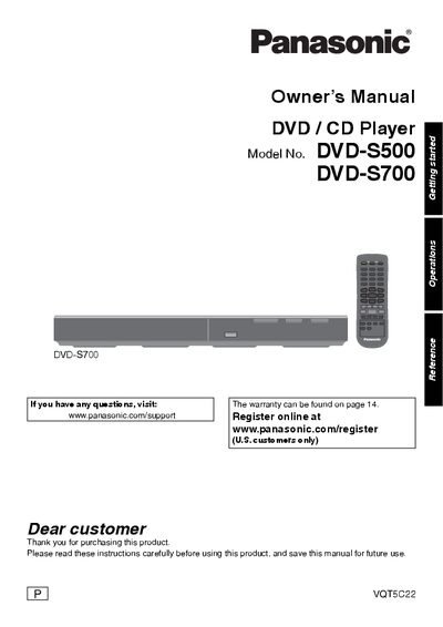 Panasonic DVD‑S500 / DVD‑S700 DVD/CD Player Owner’s Manual - cover page