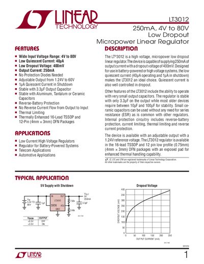 Linear Technology LT3012 Datasheet - cover page