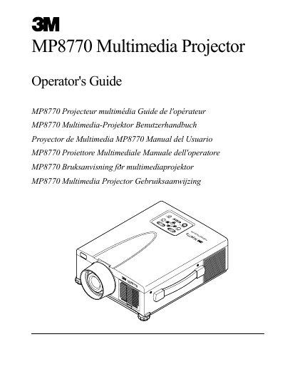 3M MP8770 Multimedia Projector Operator's Guide