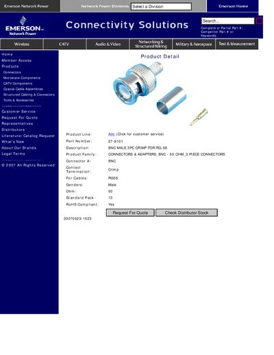 EMERSON 27-9101 BNC MALE 3PC CRIMP FOR RG-58 - cover page