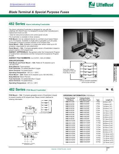 Littelfuse 482 Series Alarm Indicating Fuseholder Data Sheet - cover page