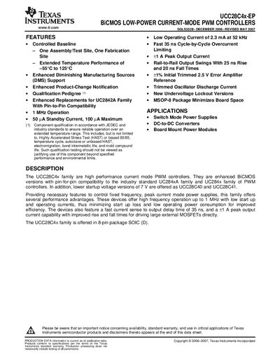 Texas Instruments UCC28C4x-EP BiCMOS Low-Power Current-Mode PWM Controllers Handbook - cover page