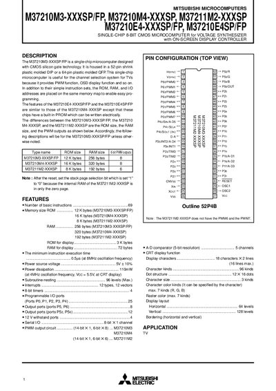 Mitsubishi M37210M3-XXXSP/FP Datasheet - cover page
