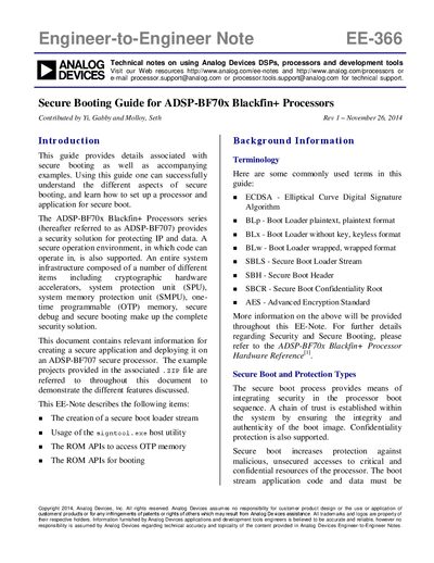 Analog Devices ADSP-BF70x Blackfin+ Processors Secure Booting Guide - cover page