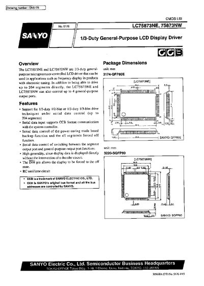 Sanyo LC75873NE/LC75873NW LCD Driver Datasheet - cover page