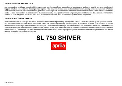 Aprilia SL 750 Shiver Owner's Manual - cover page