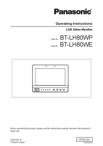 Panasonic BT-LH80WP / BT-LH80WE LCD Video Monitor User Manual - cover page